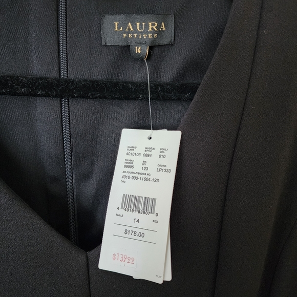 Laura Petite simple black v neck fit and flare dress size 14 p - Picture 3 of 5